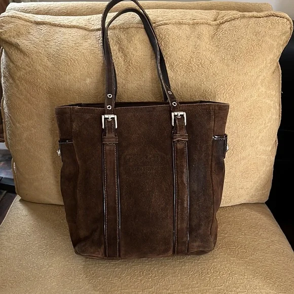 COACH Brown Leather Suede Hampton Tote Bag - Picture 2 of 12